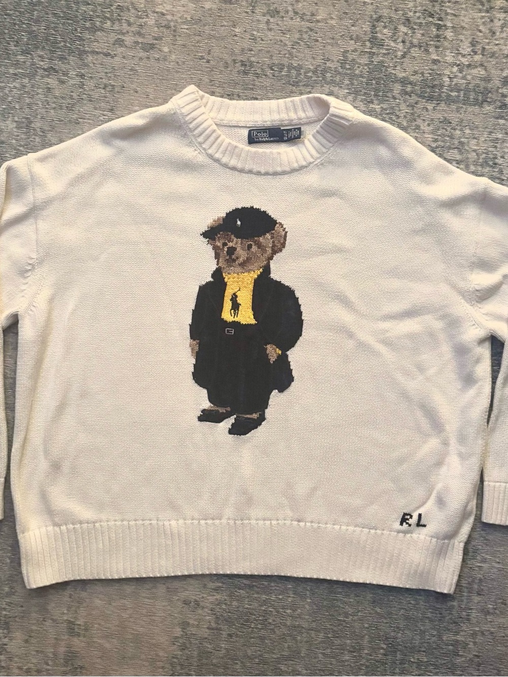 Polo by Ralph Lauren Cream Crewneck Sweater with Bear Graphic